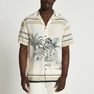 Ecru landscape revere short sleeve shirt | River Island (UK & IE)