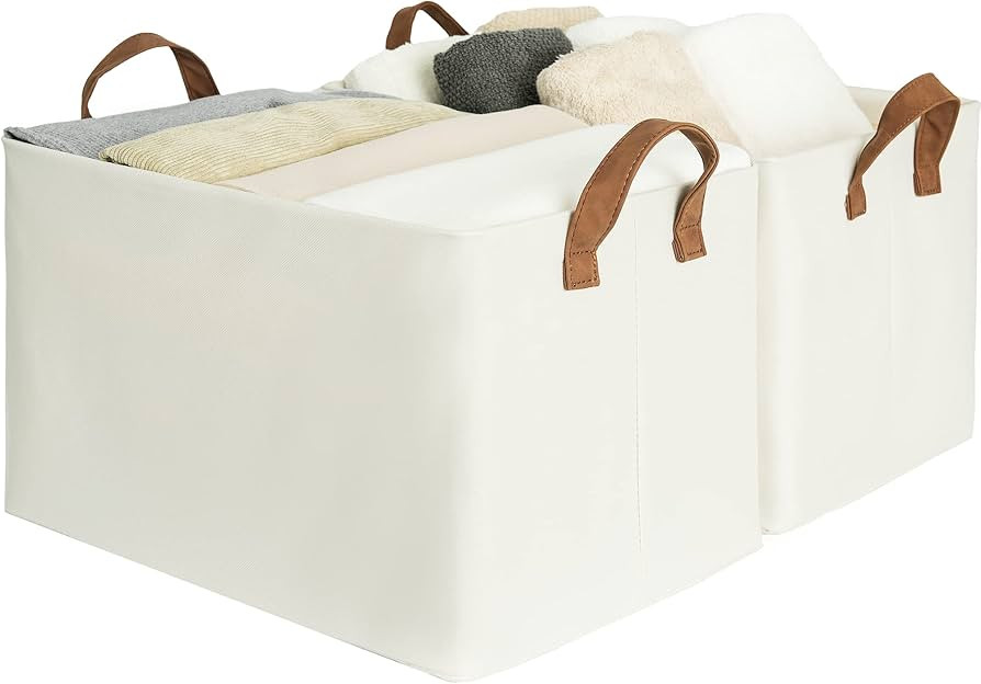 StorageWorks Storage Bins for Shelves With Metal Frame, Rectangle Storage Baskets, Beige, 2-Pack | Amazon (US)