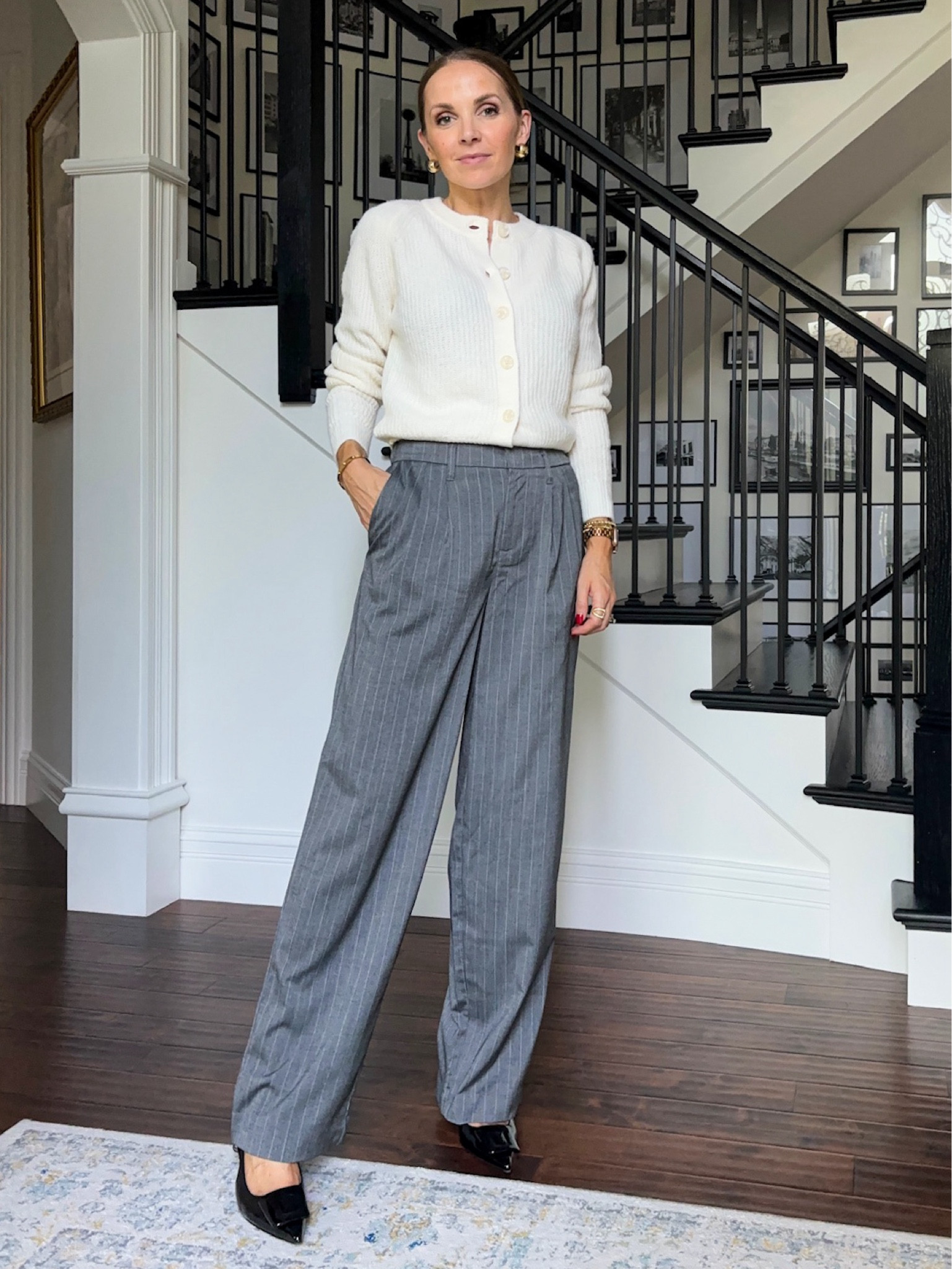 @target fall workwear style with pinstripe trousers + white cardigan 

#LTKFindsUnder50 #LTKStyleTip #LTKWorkwear