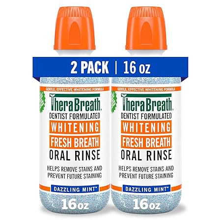 TheraBreath Whitening Mouthwash, Dazzling Mint, Dentist Formulated, 16 Fl Oz (2-Pack) | Amazon (US)