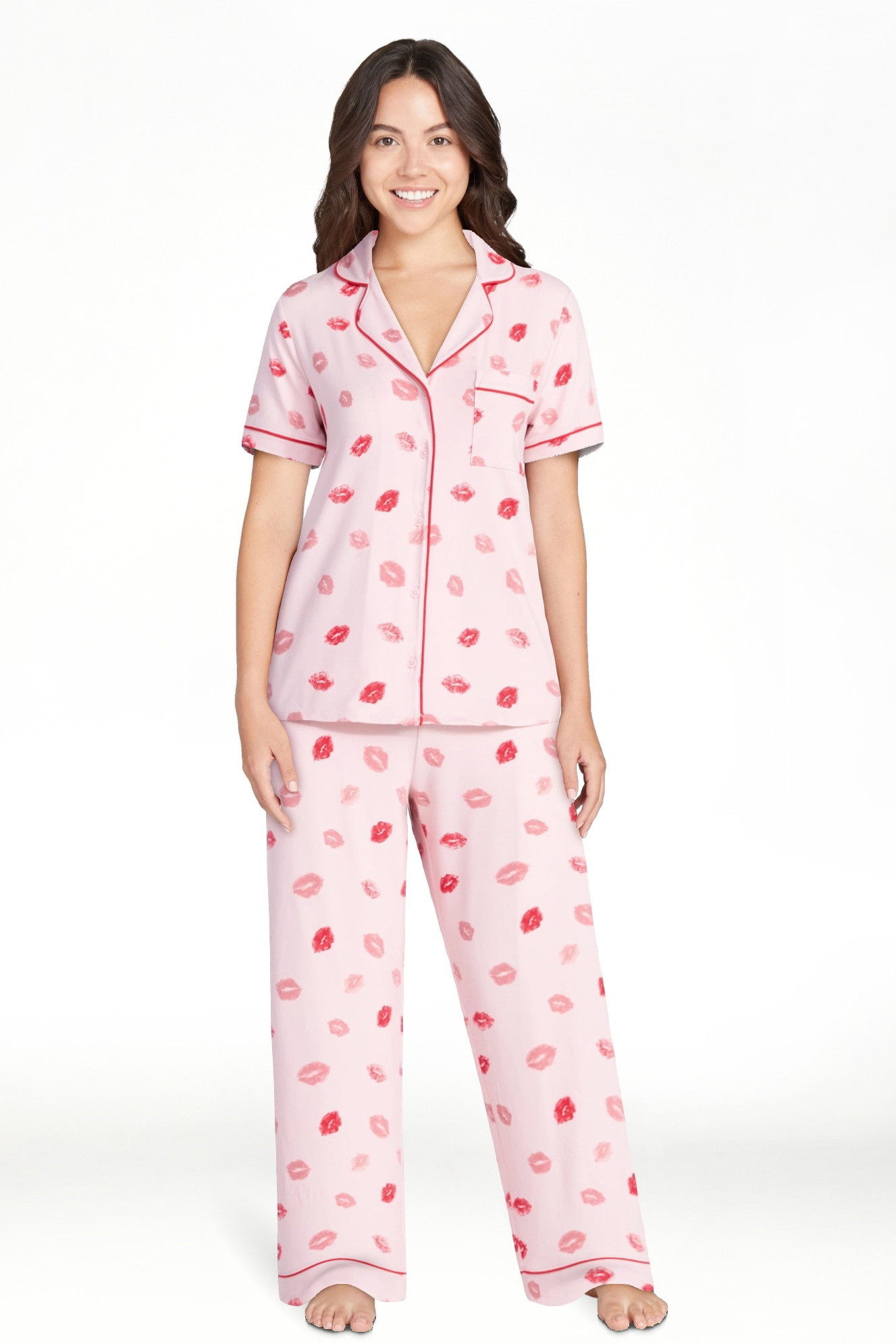 Joyspun Women's Dreamy Soft Collection Notch Knit Top and Capri Pants Valentine's Day Pajama Set,... | Walmart (US)