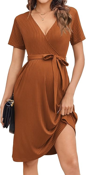 Ekouaer Women Short Sleeve Maternity Nursing Dress Casual V Neck Breastfeeding Loungewear Ribbed ... | Amazon (US)