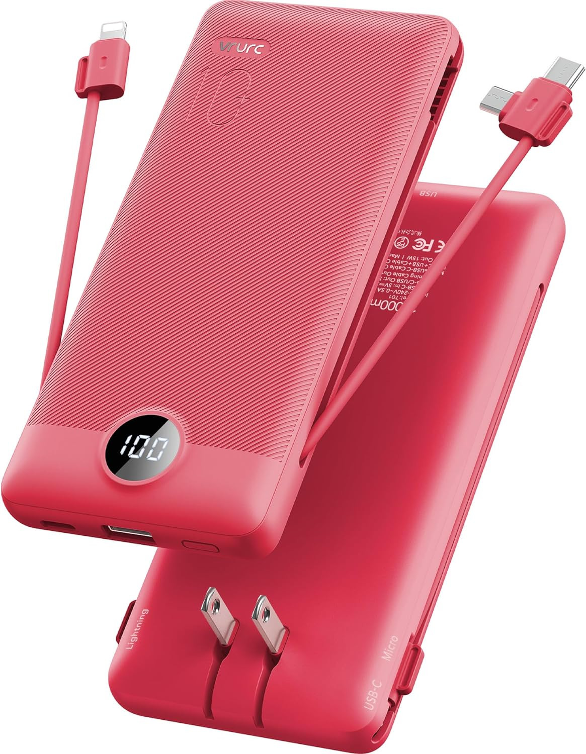 VRURC Portable Charger Built-in Cables and AC Wall Plug, USB C Power Bank 10000mAh, [2023 Upgrade... | Amazon (US)