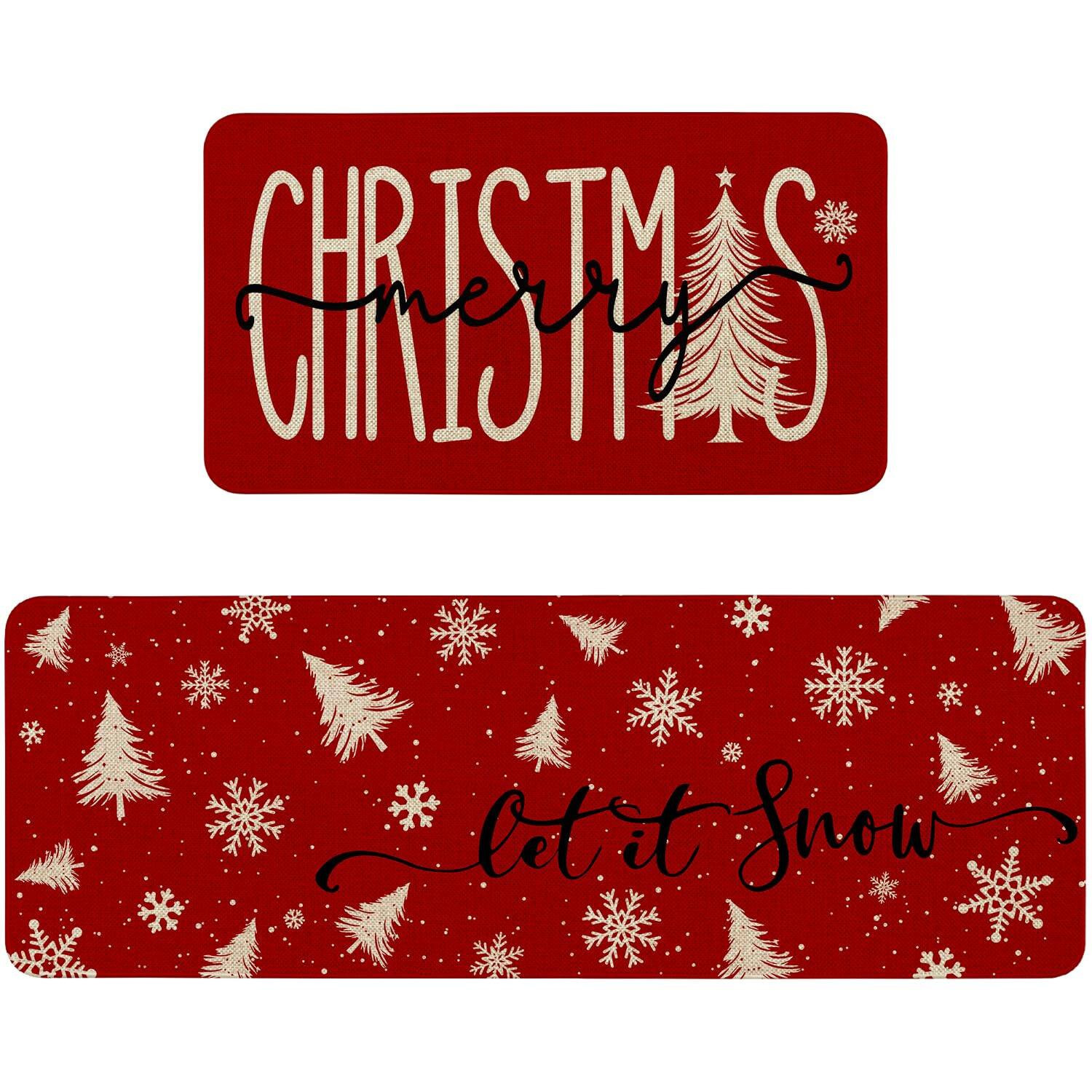Paradigms Interiors - Merry Christmas Kitchen Mat Decor Xmas Tree Snowflake Winter Holiday Rugs Sets Of 2 Indoor Home Decorations - Christmas Tree Red | Best Buy U.S.