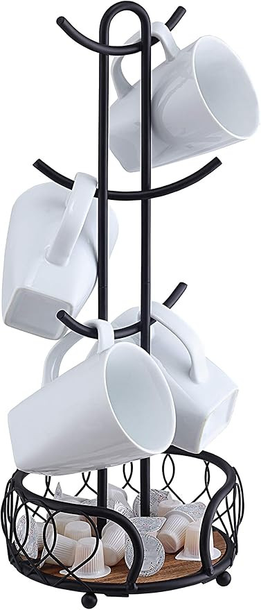 SunnyPoint Heavy Wire Gauge 6 Mug Tree Countertop Holder, Coffee Mugs and Tea Cup Storage Rack wi... | Amazon (US)