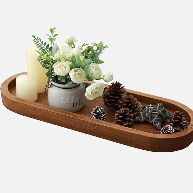 Athaliah Wooden Decorative Tray Wooden Serving Tray,18.75''Long Tray Wooden Ottoman Tray for Livi... | Amazon (US)
