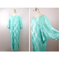 Seafoam Green Sequin Gown/Iridescent Pastel Mint Sequined Dress | Etsy (US)