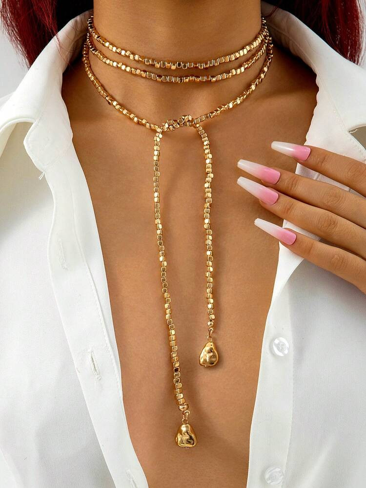 1pc Hiphop Irregular CZ Bead Chain Necklace, Faux Pearl Decor Choker Necklace, Suitable For Women... | SHEIN