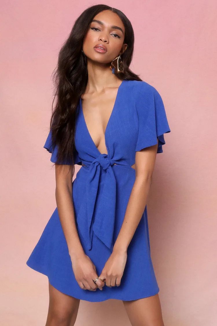 Perfect Day for Love Royal Blue Cutout Tie-Front Mini Dress | Lulus