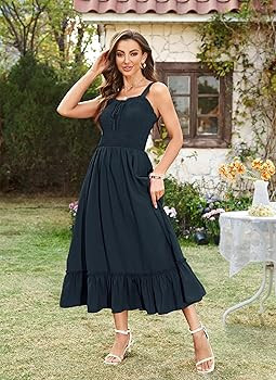 Arolina Women's Summer Boho Dress 2025 Square Neck Strapped A Line Maxi Sundress Solid Color Ruff... | Amazon (US)