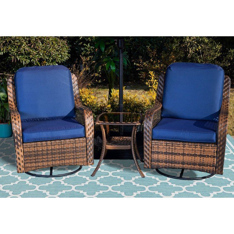 Sophia & William Outdoor 3pcs Rattan Swivel Rocking Chairs Patio Conversation Bistro Set - Walmar... | Walmart (US)