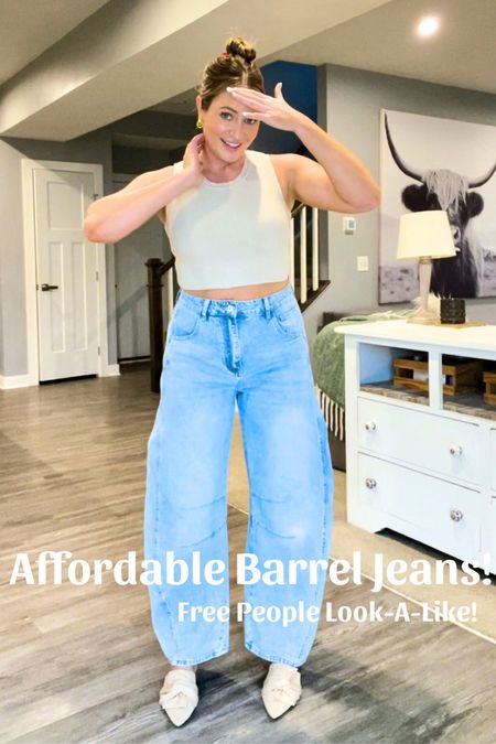 Best affordable barrel jeans!! 

I have them in dark wash, light wash, and black. I now see that they have more colors and I will be running. 

#LTKfindsunder50 #LTKfindsunder100 #LTKmidsize