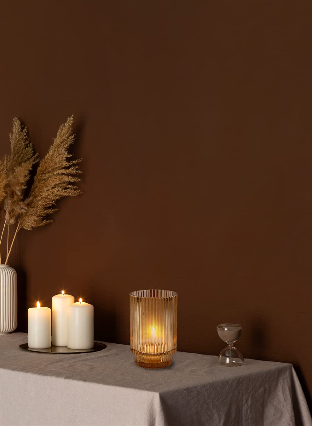 Serene Spaces Living Amber Ribbed Glass Votive Holder, Decorative Centerpiece for Wedding, Christ... | Amazon (US)