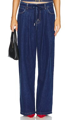 LIONESS Slouched Tie Up Jean in Dark Denim from Revolve.com | Revolve Clothing (Global)