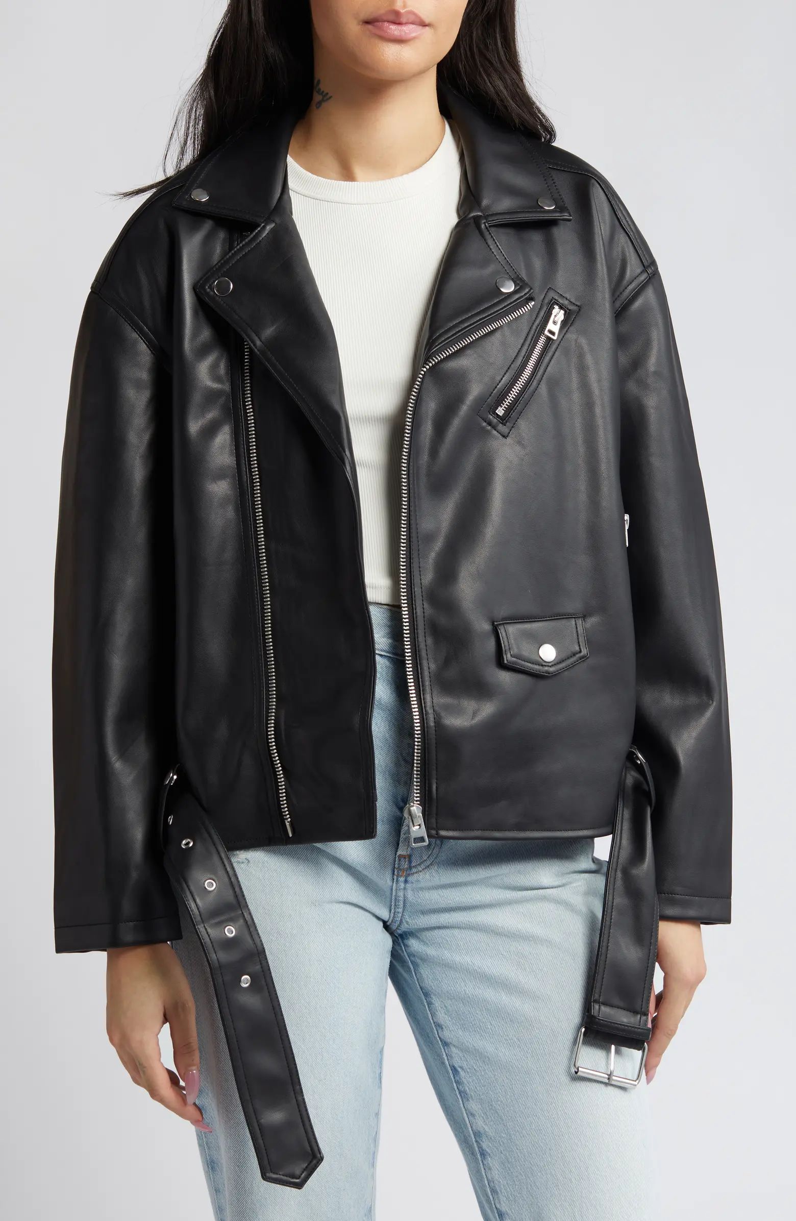 Oversize Faux Leather Biker Jacket | Nordstrom