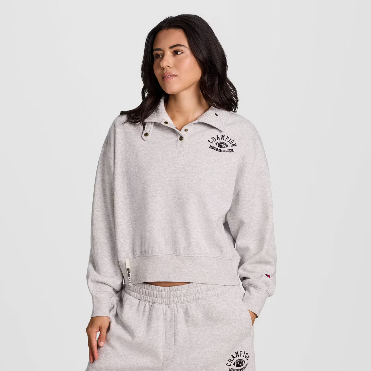 Champion Women's Long Sleeve Fleece 1/4 Snap Cropped Pullover | Target
