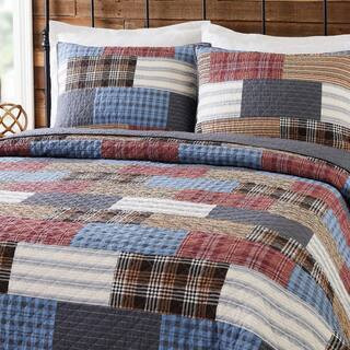 Cabin 3-Piece Multi-Colored Patchwork Plaid Cotton King Quilt Set | The Home Depot