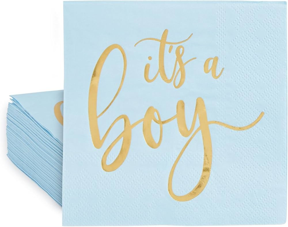 50 Pack Its a Boy Baby Shower Cocktail Napkins Party Supplies, Blue with Gold Foil Table Decorati... | Amazon (US)