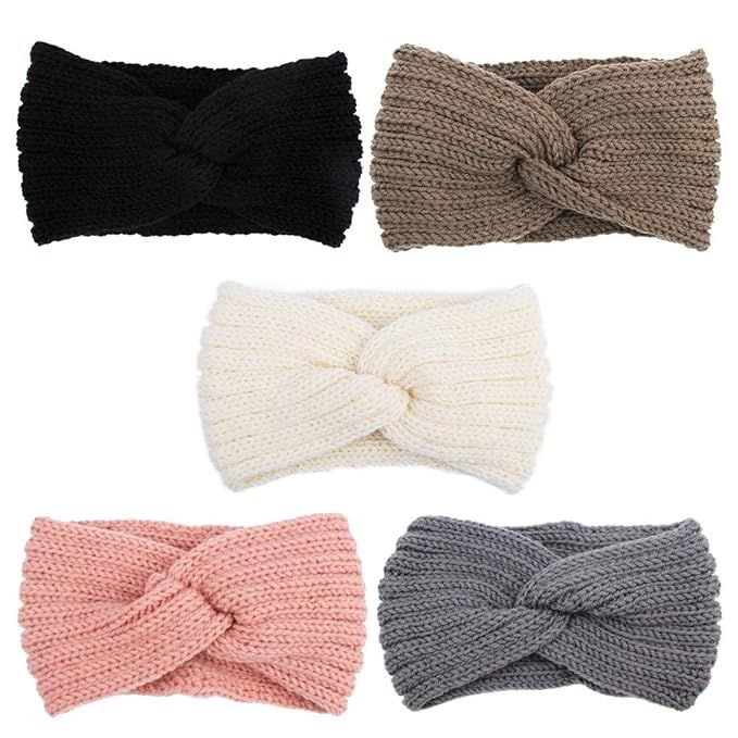 Aoprie Knit Wide Headband for Winter 5 Pieces Women Ear Warmers Truban Headbands Thick headbands ... | Amazon (US)