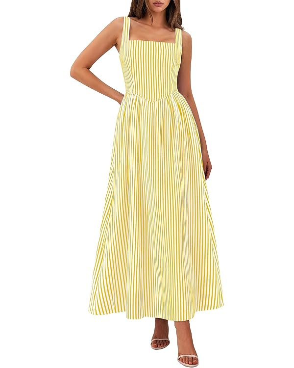 PRETTYGARDEN Women's Maxi Dress Summer Striped Sundress 2026 Spring Smocked A Line Long Flowy Bea... | Amazon (US)