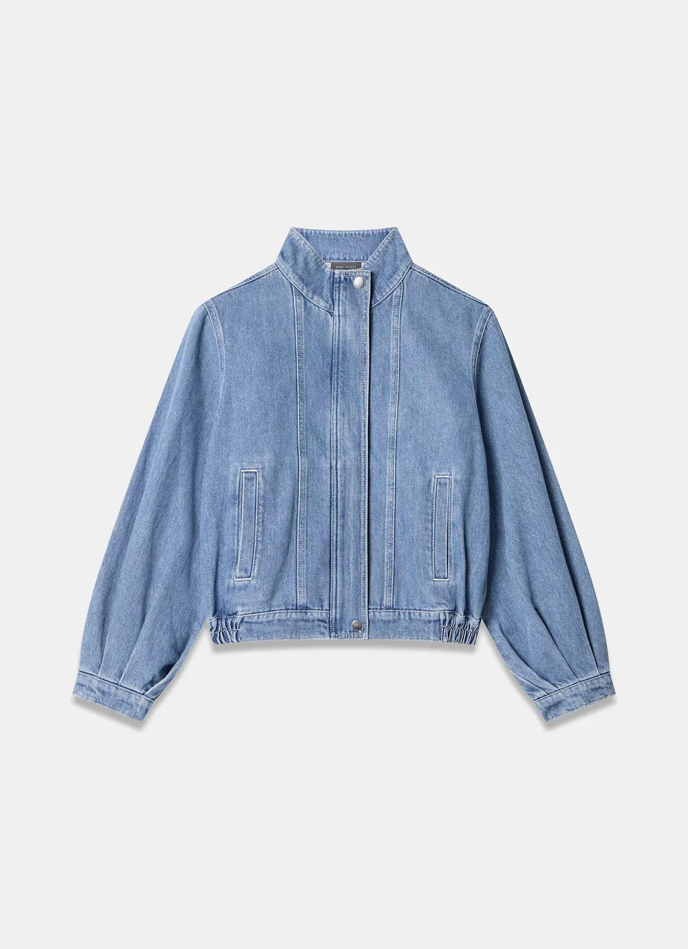 Mid Indigo Denim Bomber Jacket | Mint Velvet