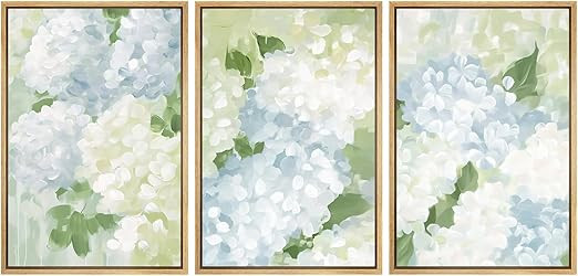 SIGNFORD Framed Canvas Print Wall Art Set Soft Hydrangea Floral Subtle Blue and Green Hues Illust... | Amazon (US)