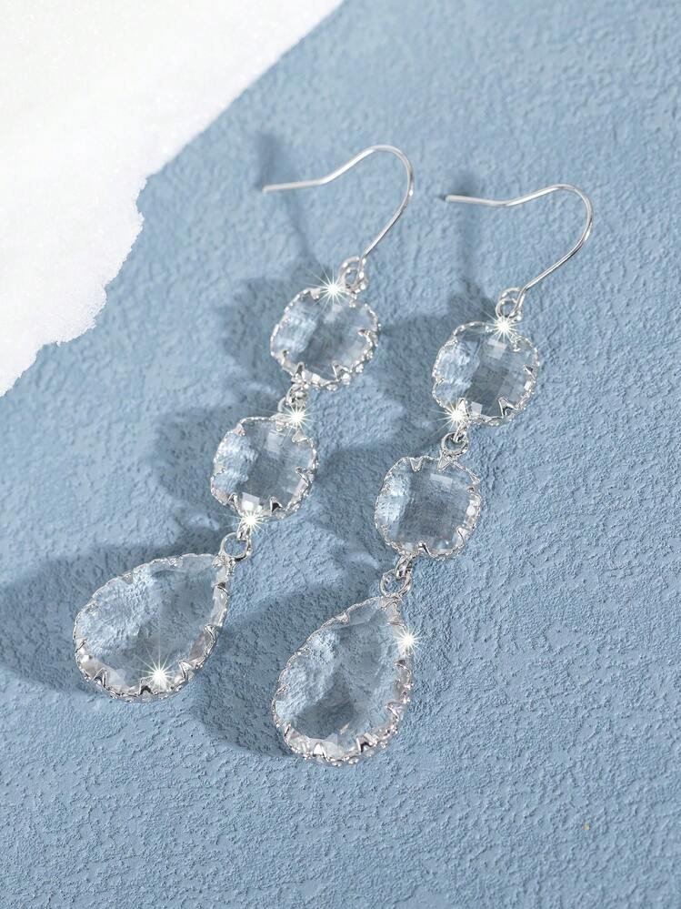 1 Pair Fashionable High-End Elegant Metal-Edged Crystal Clear Glass Earrings In Gold, Silver, Pink, Black, Colorful, Shiny Luxury Earwire, Suitable For Daily Wear, Party, Gift | SHEIN