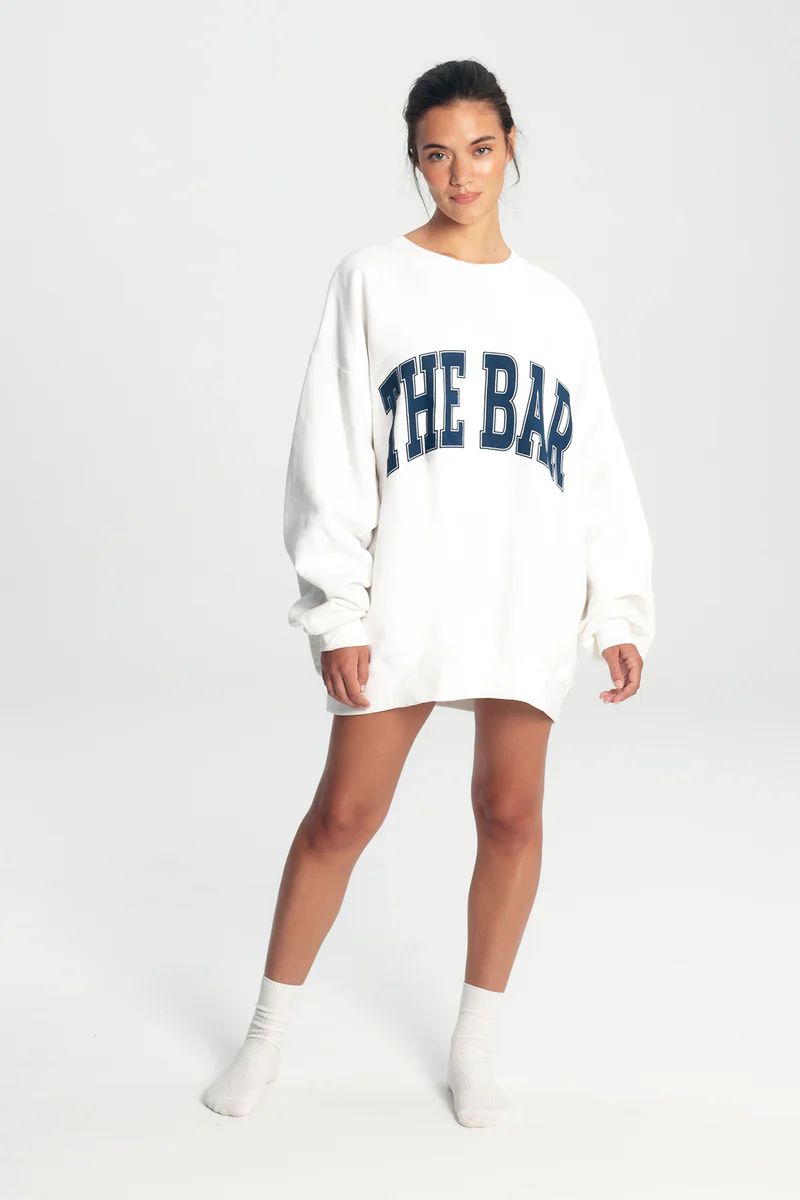 VARSITY SWEATSHIRT WHITE/NAVY BLUE | The Bar