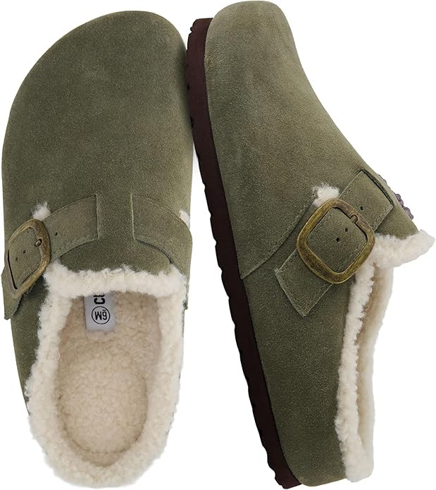 CUSHIONAIRE Haven Genuine Leather Clogs for Women – Faux Fur Lined Slip-On Womens Shoes with Co... | Amazon (US)