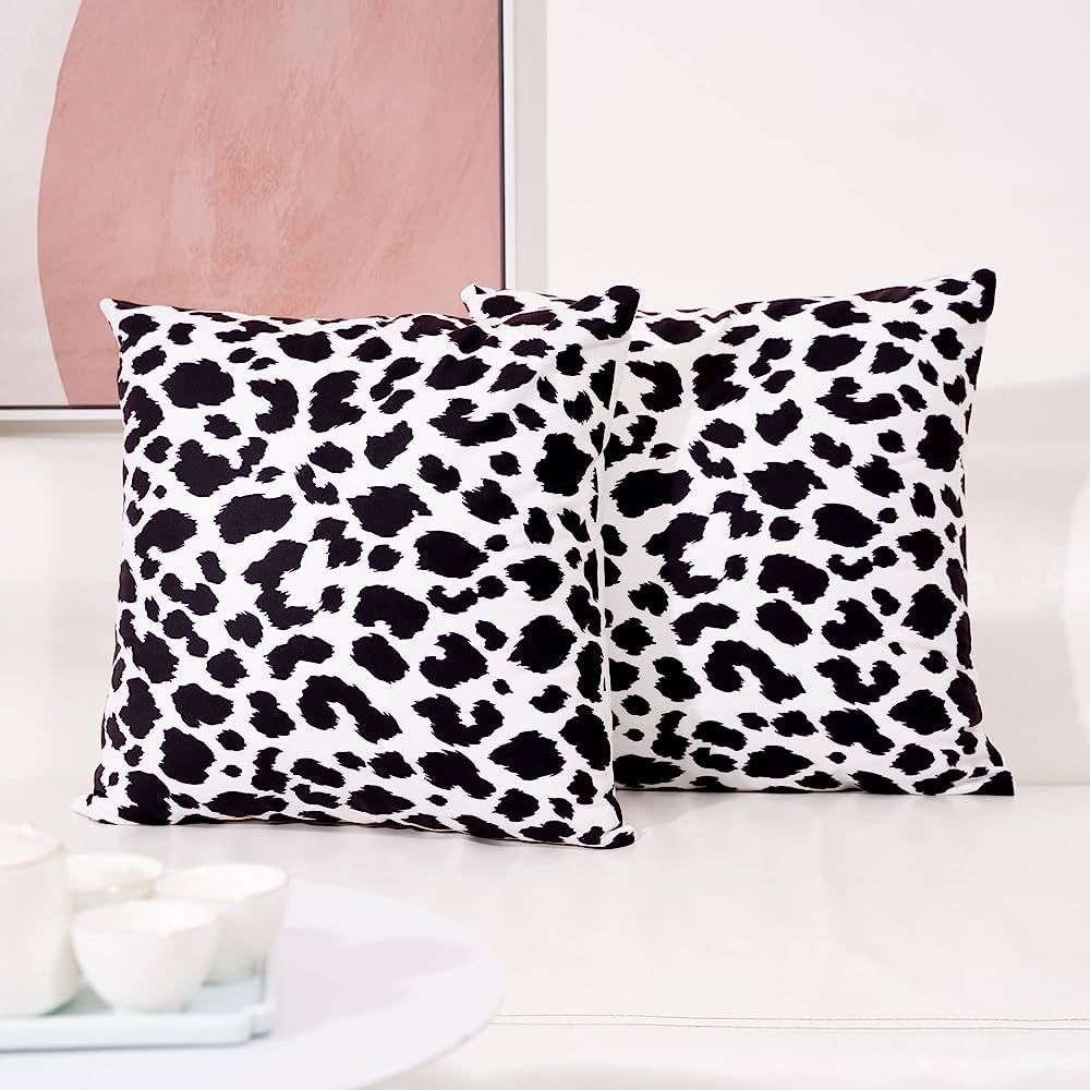Kiorevy Boho Throw Pillow Cases Covers, Black and White Square Leopard Velvet Pillows Cushion Cov... | Amazon (US)