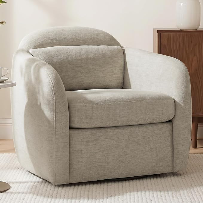 360° Swivel Accent Chair, Comfy Upholstered Barrel Chairs with Pillow, High Back for Bedroom Liv... | Amazon (US)