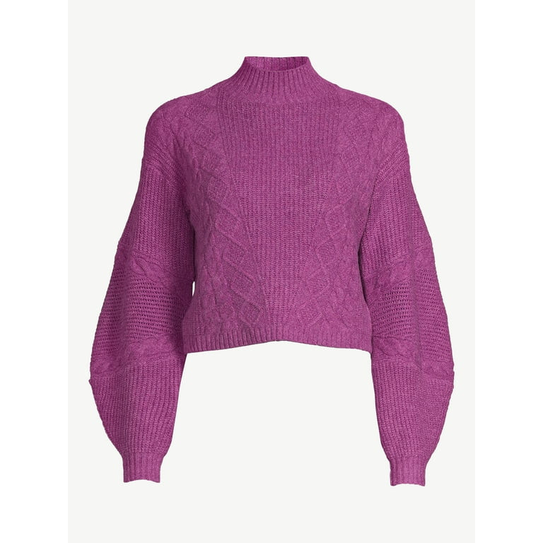 Scoop Women's Crop Cable Pullover Sweater with Long Sculpted Sleeves, Sizes XS-XXL | Walmart (US)