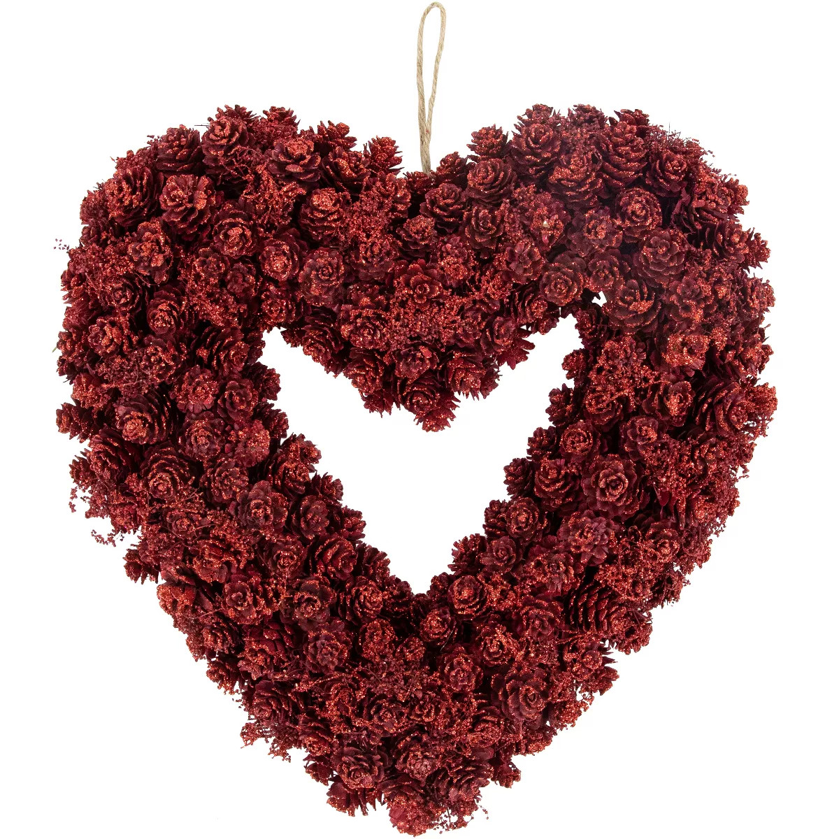 Northlight 14" Red Pine Cone Rose Valentine's Day Wooden Heart Wreath | Target