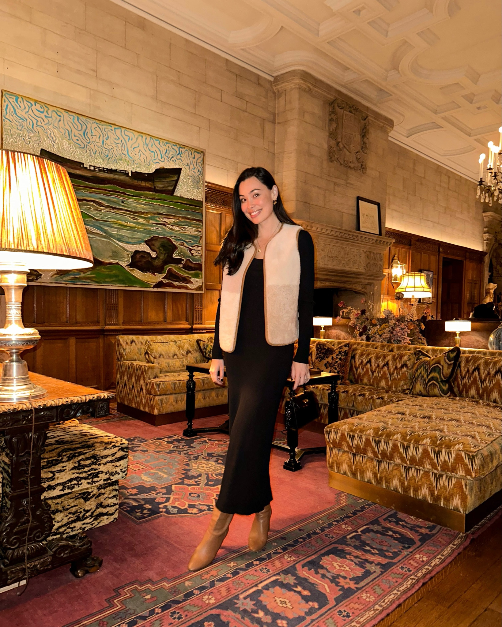 Kat Jamieson wears a Soueur vest from The Cotswolds (similar below) at Estelle Manor. Winter outfit, holiday outfit, date night. 

#LTKSeasonal #LTKparties #LTKHoliday