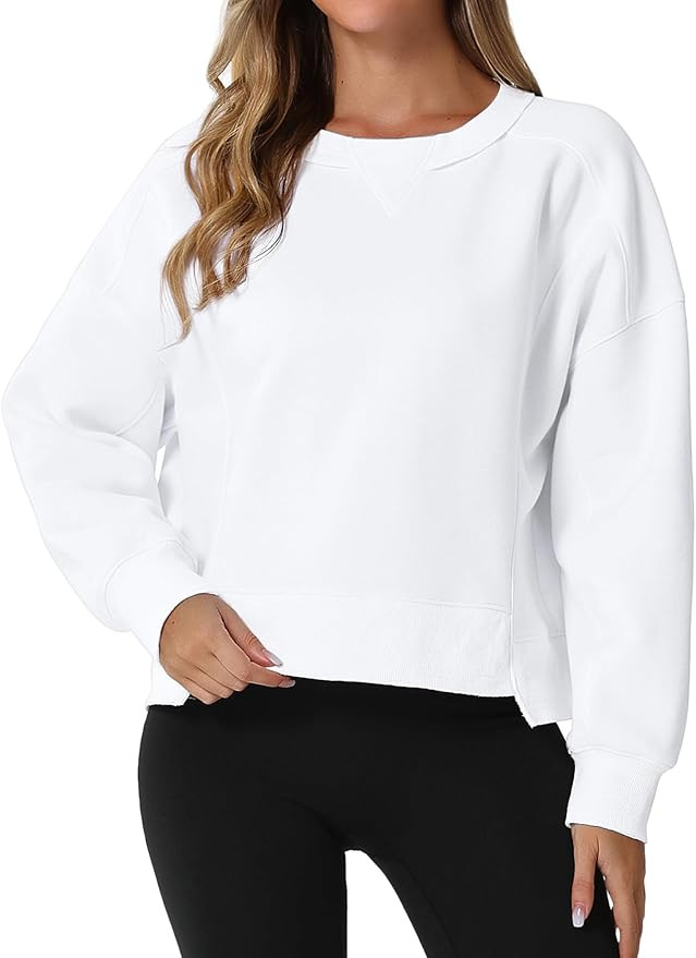 Cropped Sweatshirt for Women Crewneck Fleece Pullover Tops Oversized Sweater Fashion Fall Outfits | Amazon (US)