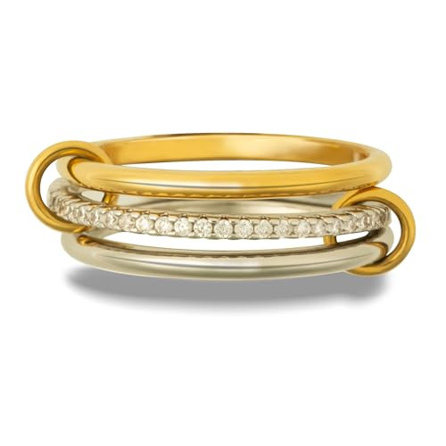 HOLINSE Stackable Rings for Women, Multicolored Connected Ring Set, Gold Silver Multi-Link Connected Ring, Stackable Cubic Zirconia Rings Set (6) | Amazon (US)