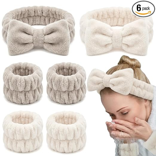 KU 4 Stück Haarband Kosmetik Set, Weiches Spa Stirnband mit Handgelenk Waschband, Rutschfestes S... | Amazon (DE)