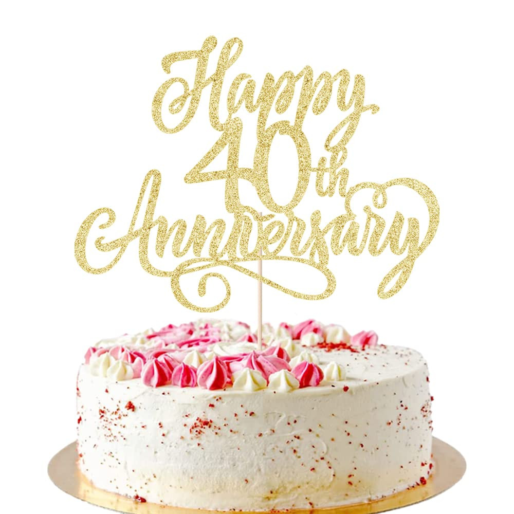 golden Glitter Happy 40th Anniversary Cake Topper - Wedding Anniversary/Company Party / 40th Birt... | Amazon (US)