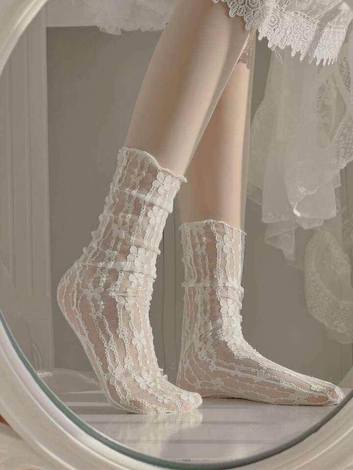 Lace Floral Printed Short Socks | SHEIN