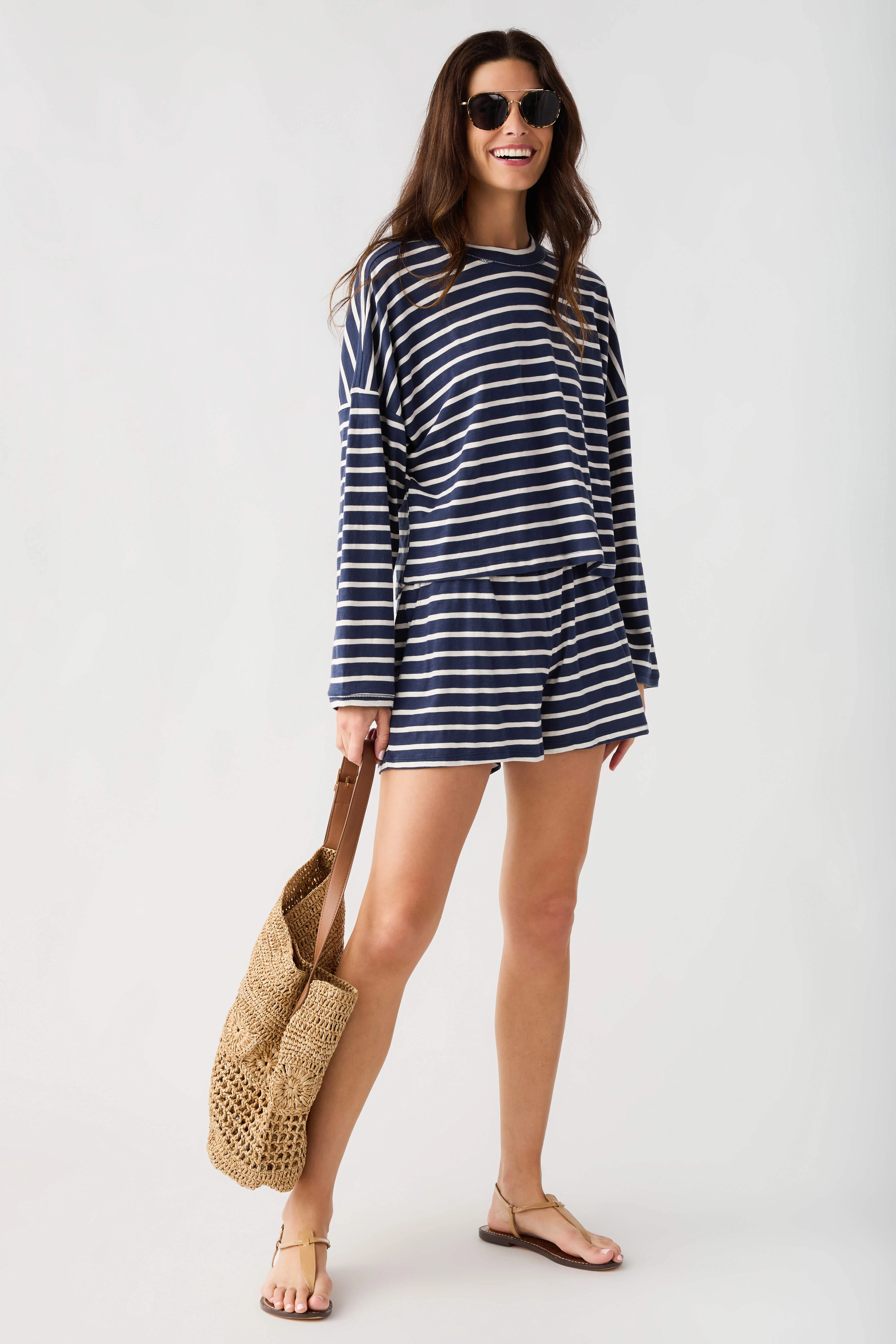 By Together Stay In Striped Short Set | Social Threads