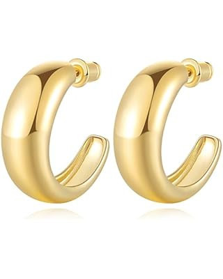 PAVOI 14K Gold Plated Sterling Silver Post Thick Huggie Earrings - Small Round Hoop Earrings in R... | Amazon (US)
