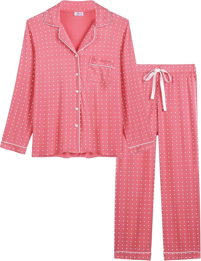 Joyaria Womens Soft Bamboo Pajama Sets Button Down Long Sleeve Pj Pants Set Sleepwear | Amazon (US)