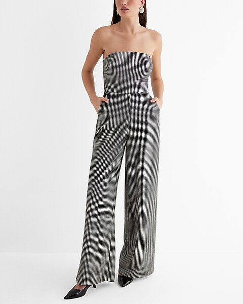 Houndstooth Strapless Wide Leg Jumpsuit | Express