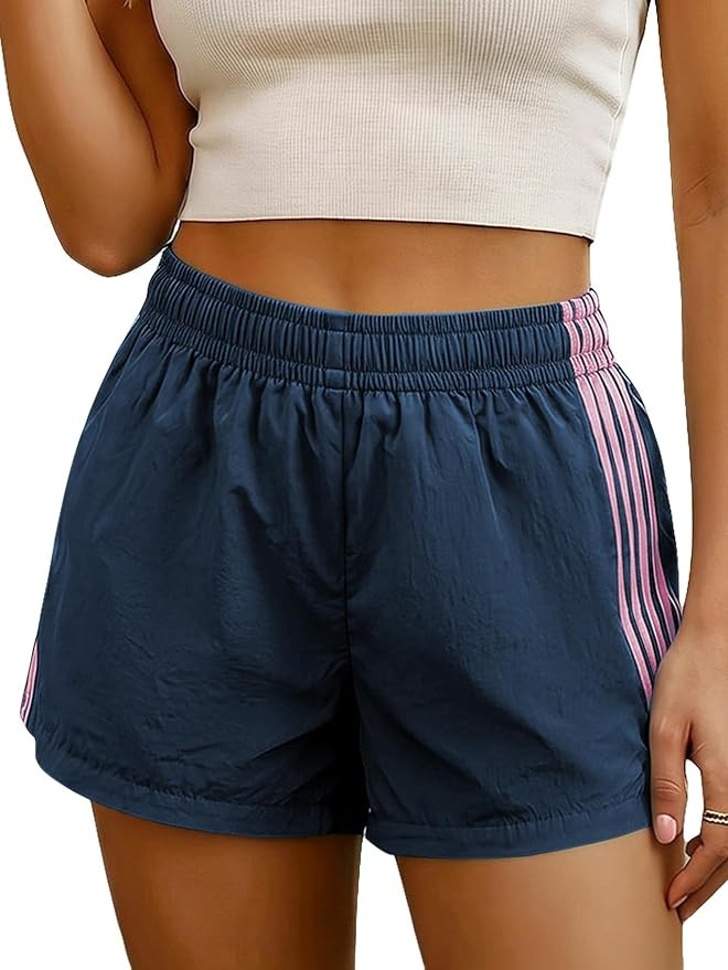 MakeMeChic Women's Striped Summer Track Shorts Low Rise Athletic Shorts | Amazon (US)