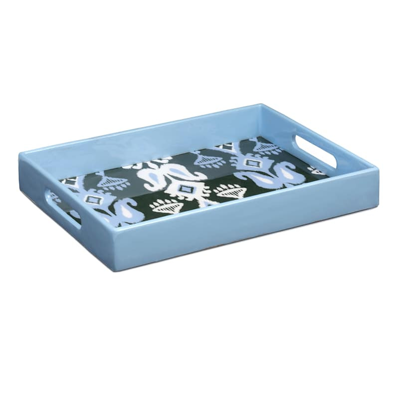 Blue & Green Ikat Lacquer Decorative Tray, 15x11 | At Home