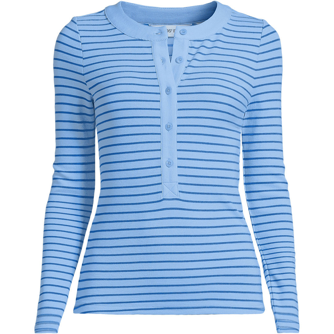 Women's Drapey Rib Fitted Long Sleeve Henley T-Shirt | Lands' End (US)