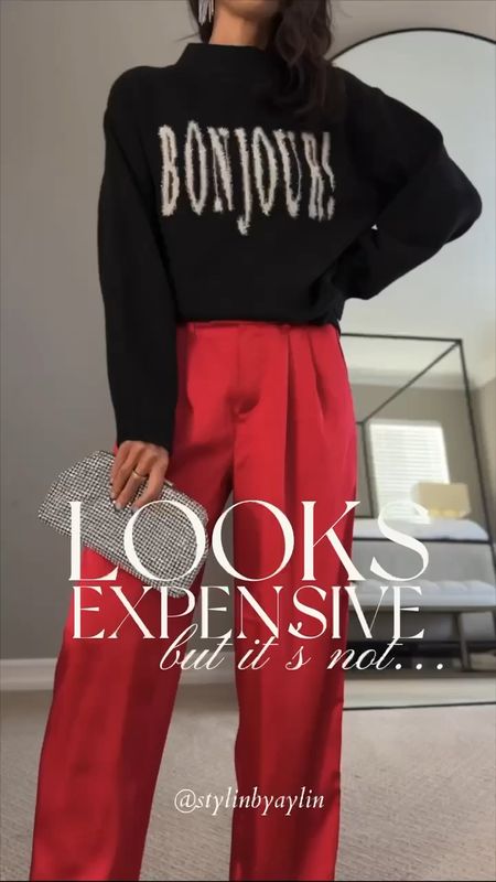Looks expensive but it's not ✨ These pants are Amazing and budget friendly. I'm just shy of 5-7" wearing the size small sweater. Pants run tts #StylinbyAylin 

#LTKHoliday #LTKstyletip #LTKSeasonal