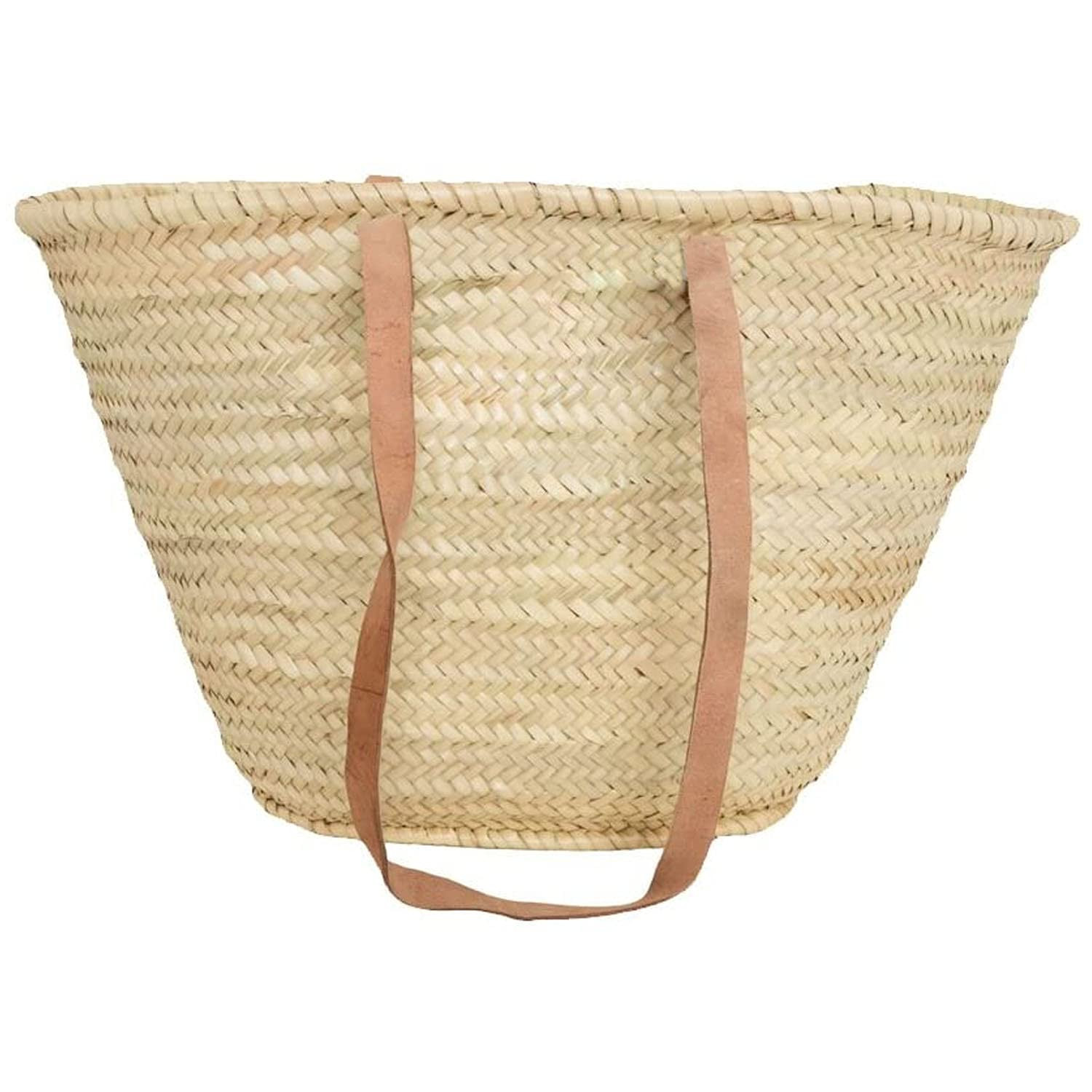 AnewStraw French And Moroccan Style Market Basket Bag With Long Leather Brown Handles Made By AnewSt | Amazon (US)