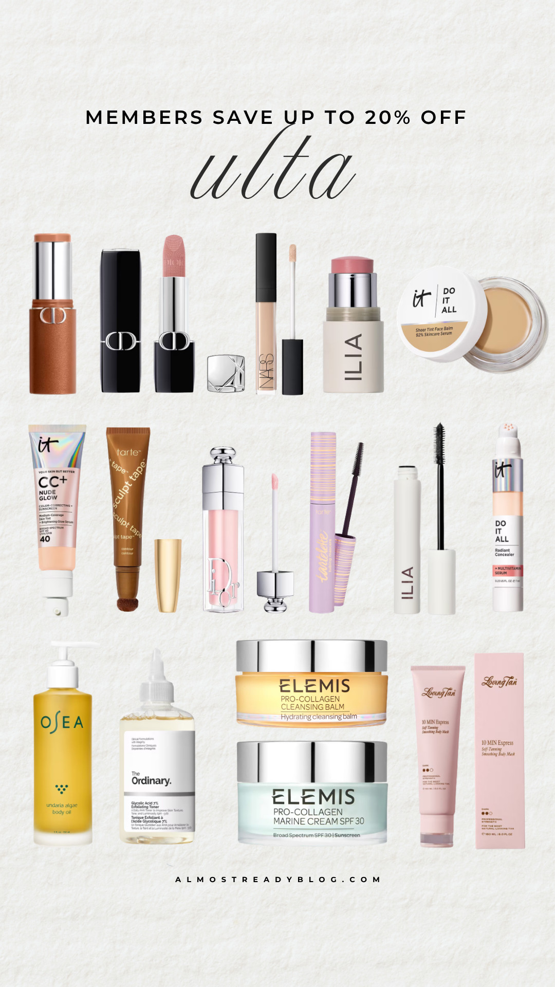 Ulta members save up to 20% off code MEMBERSAVINGS.

ulta beauty sale, summer makeup picks, skincare essentials, makeup must haves, clean beauty, glowy makeup, anti aging skincare, summer skincare, beauty deals

#LTKSaleAlert #LTKBeauty
