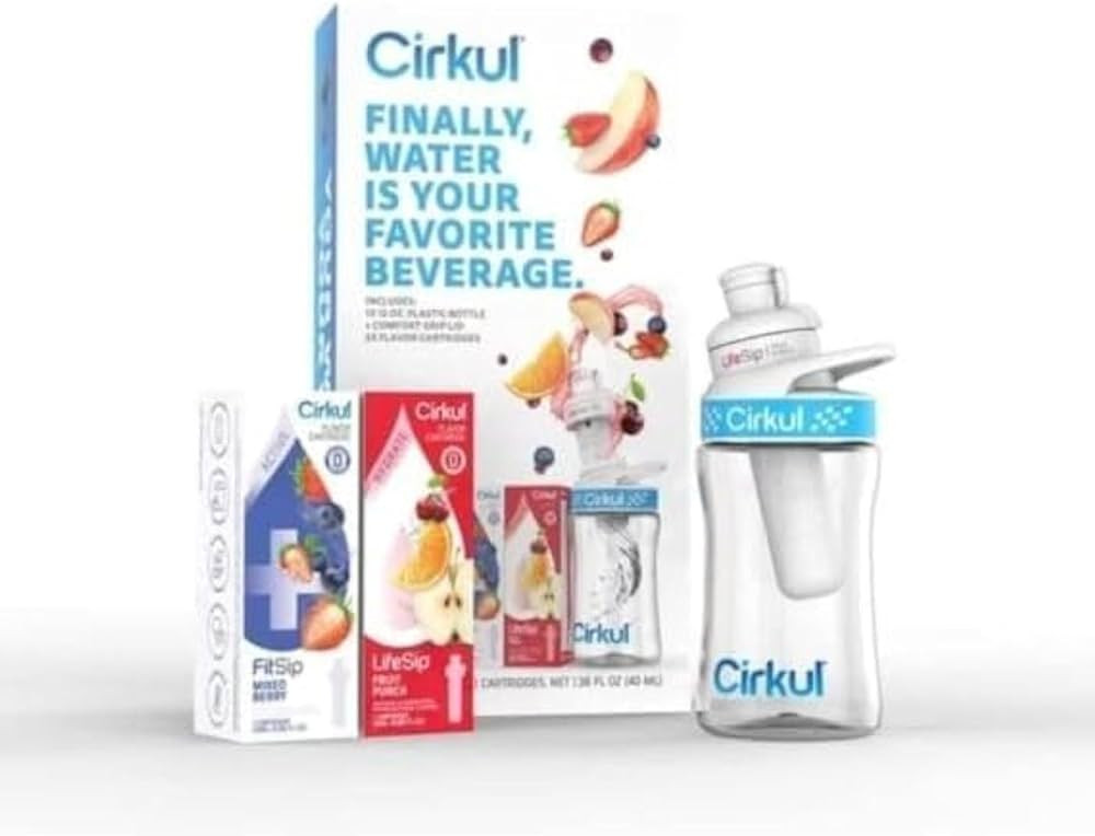 Cirkul 12 oz Plastic Water Bottle Starter Kit with Blue Lid and 2 Flavor Cartridges (Fruit Punch ... | Amazon (US)